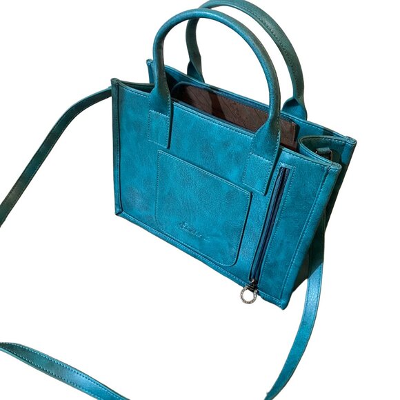 Teal Embroidered Western-Style Purse with Embroidery - Picture 2 of 4